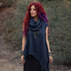 Bryn Walker Noa Black Dramatic Drape  Asymmetrical Cowl Neck Tunic Size Medium